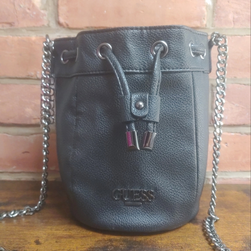 Guess Black Vegan Leather Mini Bucket Bag